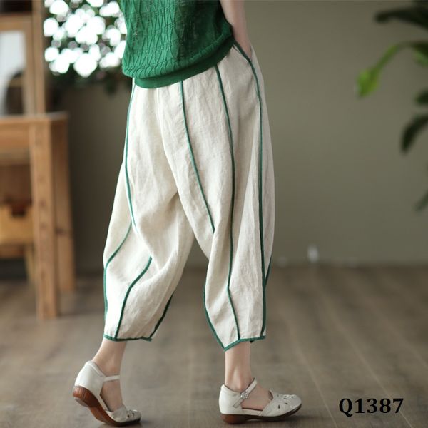  Q1387-Quần Linen Củ Cải Đáy Rộng Viền Sọc 