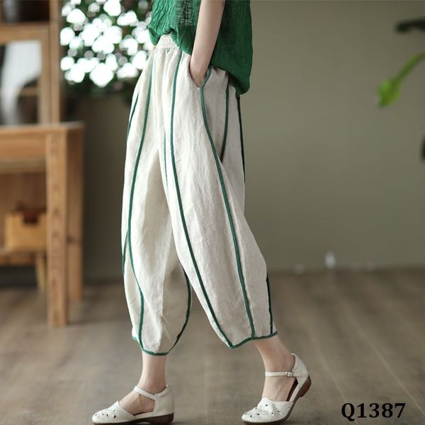  Q1387-Quần Linen Củ Cải Đáy Rộng Viền Sọc 