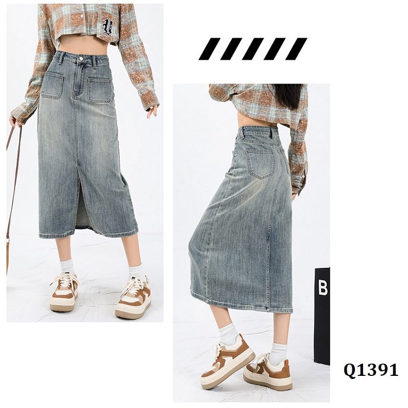 Q1391-Chân Váy Jeans Xẻ Tà Túi Trước Sau – ENDA