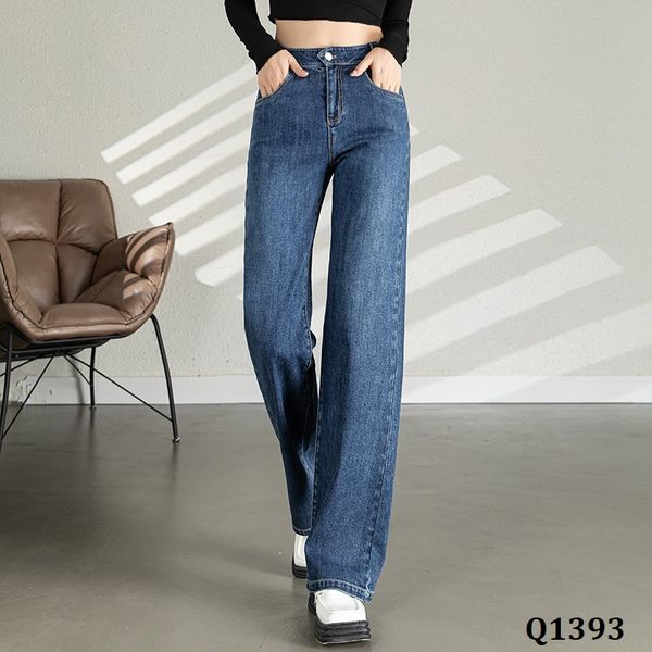 Q1393-Quần Jeans Lưng Cao Ống Đứng Mảnh Mai 