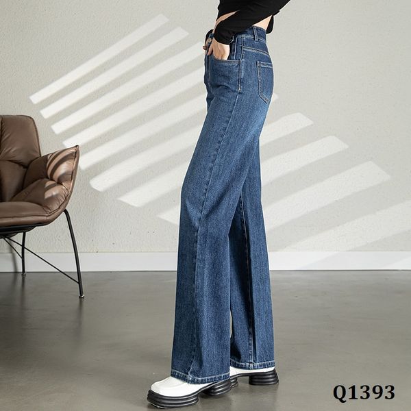  Q1393-Quần Jeans Lưng Cao Ống Đứng Mảnh Mai 