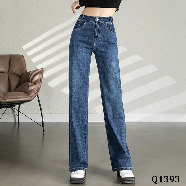  Q1393-Quần Jeans Lưng Cao Ống Đứng Mảnh Mai 