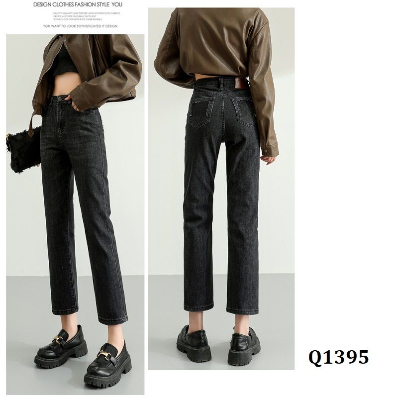  Q1395-Quần Jeans  Ống Đứng Mảnh Mai Co Dãn 