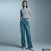 Q1396-Quần Jeans Lụa Lưng Cao Ống Suông Mềm Mại