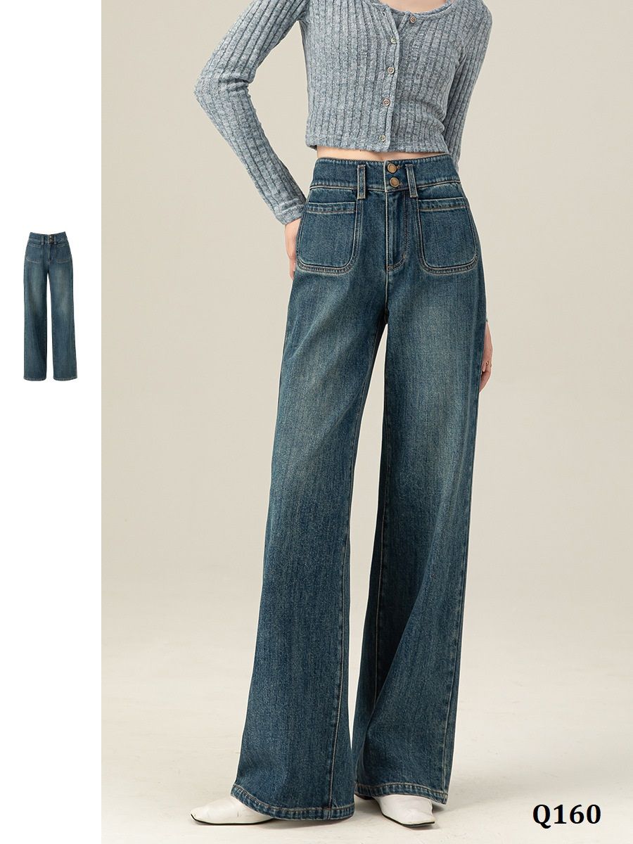  Q160-Quần Jeans Ống Suông Túi Trước 