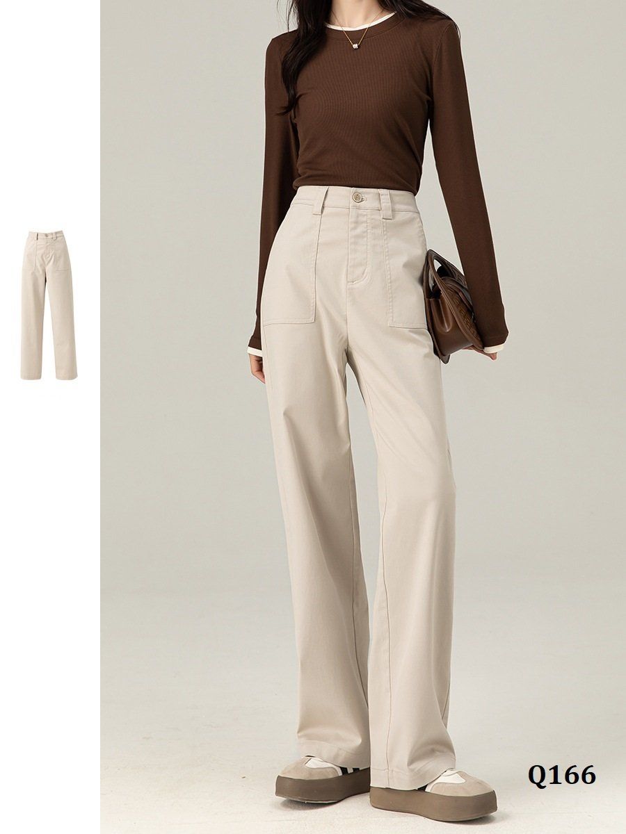  Q166-Quần Cotton Lụa Mát Ống Suông Túi Trước 