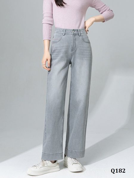  Q182-Quần Jeans Lụa Xám Ống Suông 9 Tấc Co Dãn 