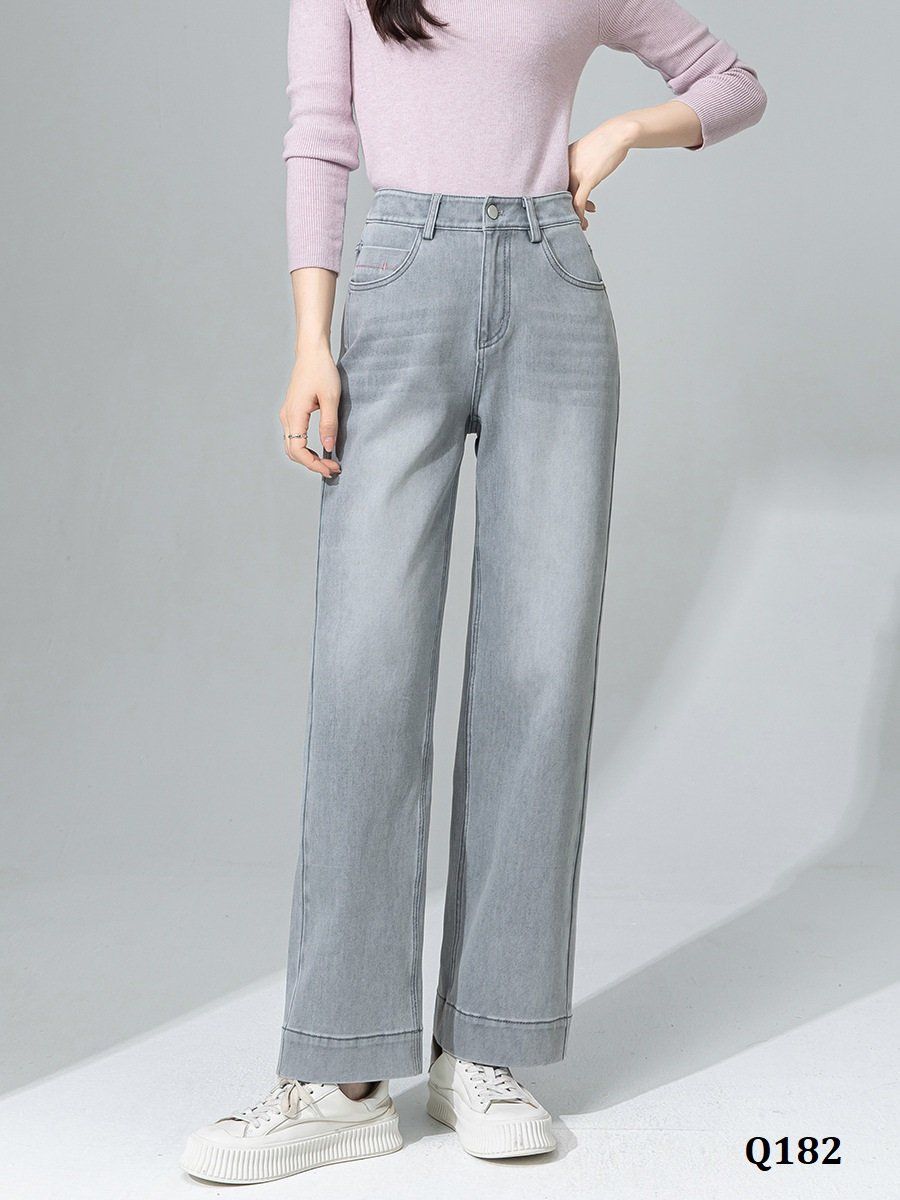  Q182-Quần Jeans Lụa Xám Ống Suông 9 Tấc Co Dãn 