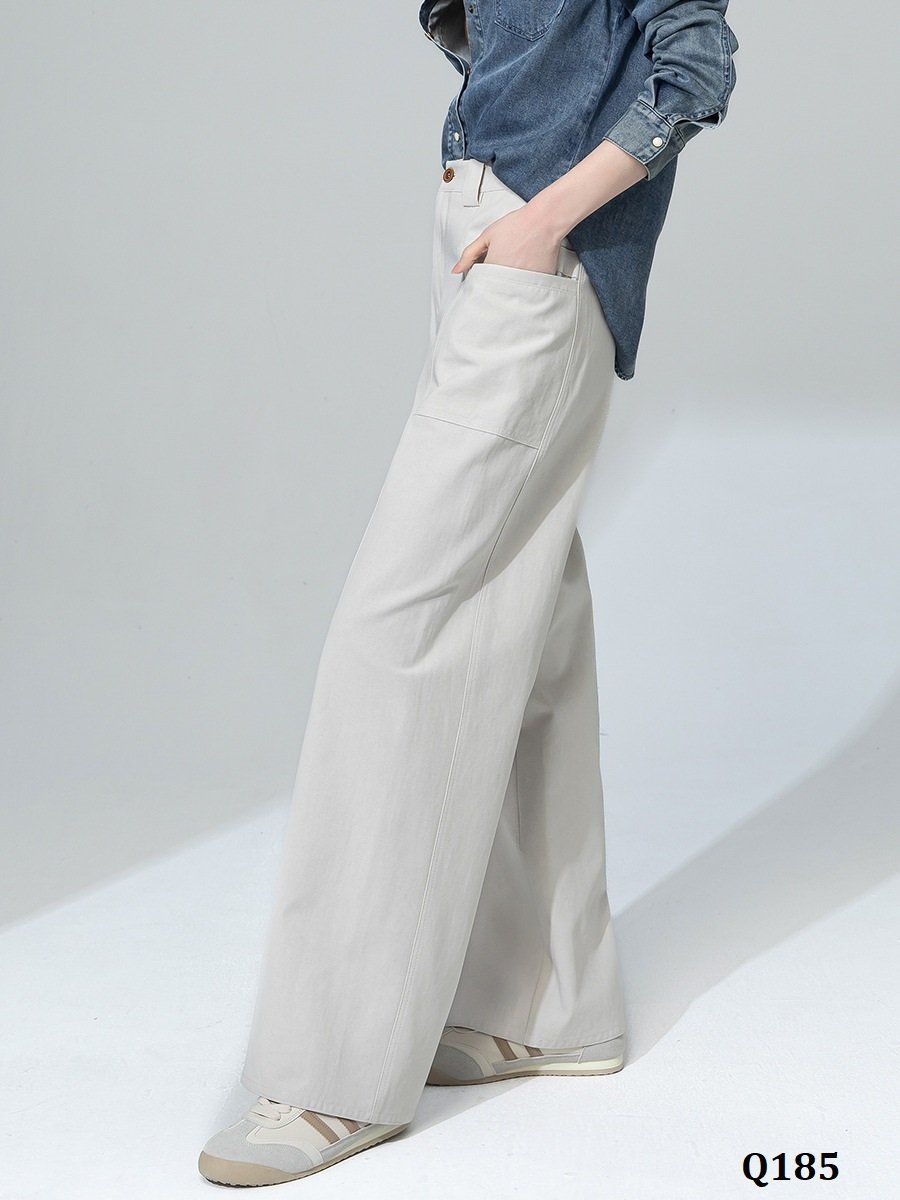  Q185-Quần Denim Lụa Ống Suông Túi Kiểu 