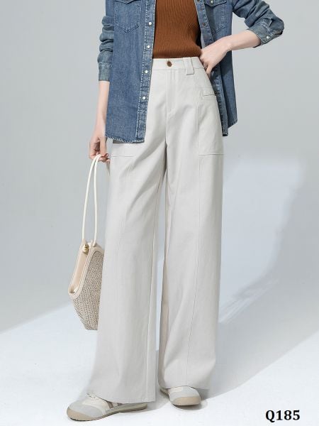  Q185-Quần Denim Lụa Ống Suông Túi Kiểu 