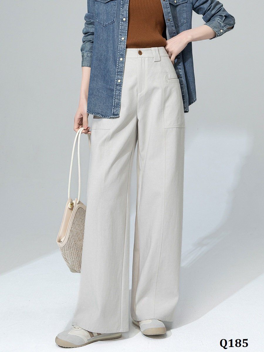  Q185-Quần Denim Lụa Ống Suông Túi Kiểu 