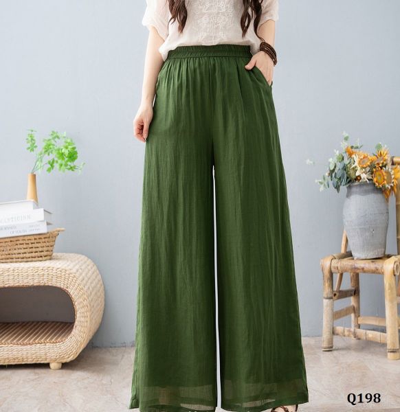  Q198-Quần Ramie Ống Rộng Đơn Giản Thanh Lịch 