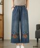 Q193-Quần Jeans Ống Rộng Thêu Mẫu Đơn