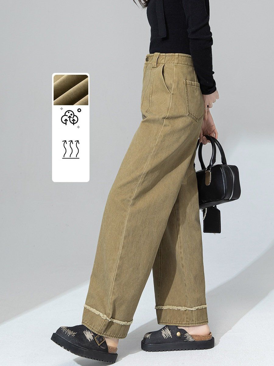  Q196-Quần Denim Ống Rộng Lai Kiểu 