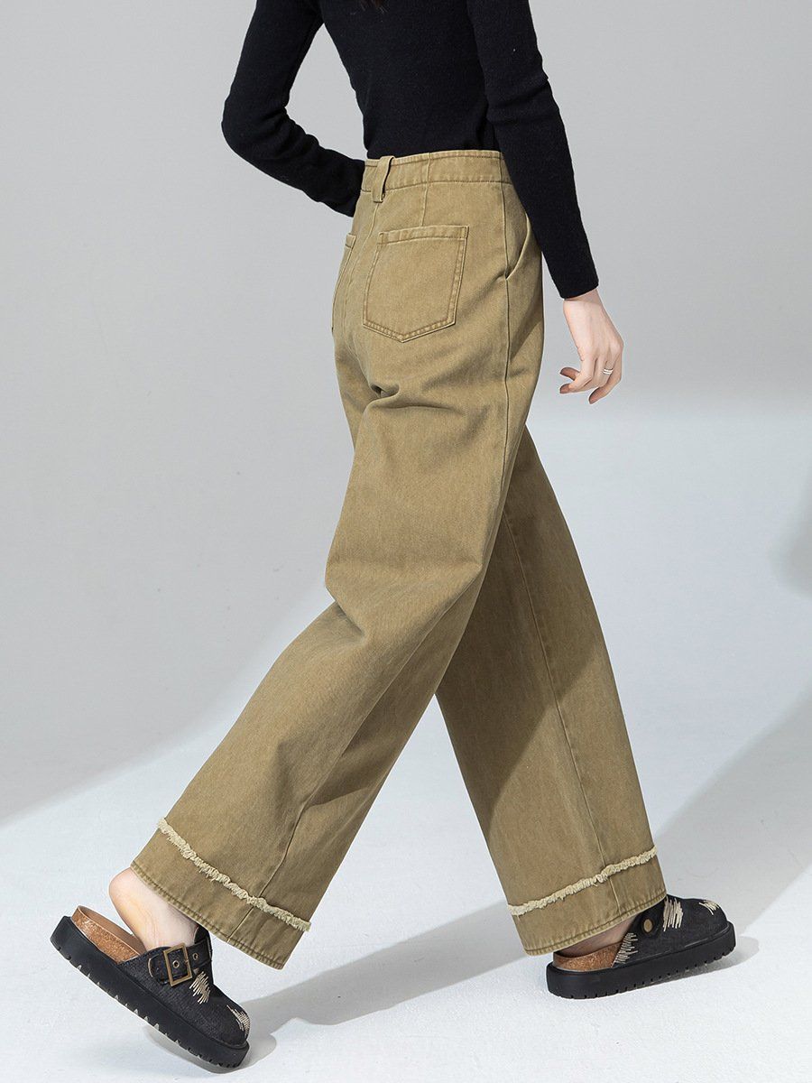  Q196-Quần Denim Ống Rộng Lai Kiểu 