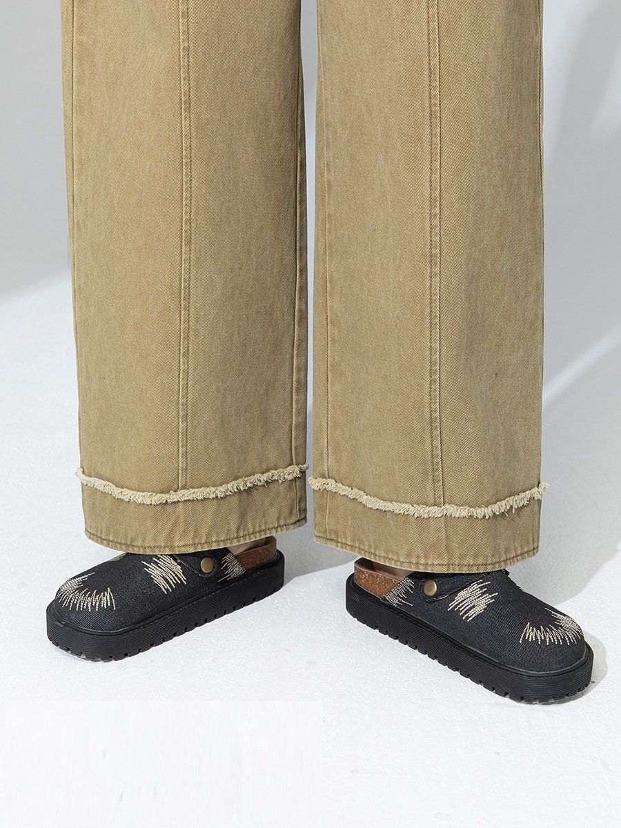  Q196-Quần Denim Ống Rộng Lai Kiểu 