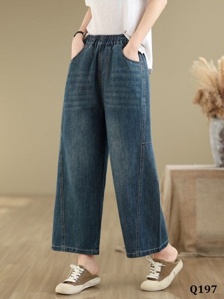  Q197-Quần Jeans Ống Rộng Ghép Nối 