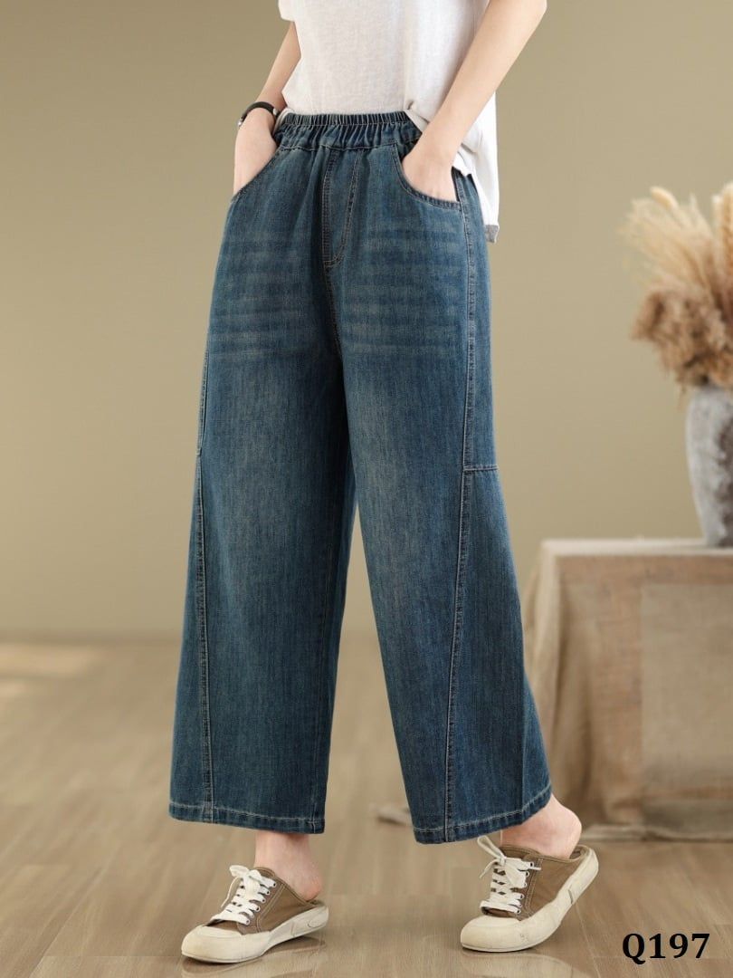  Q197-Quần Jeans Ống Rộng Ghép Nối 
