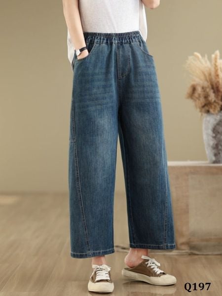  Q197-Quần Jeans Ống Rộng Ghép Nối 