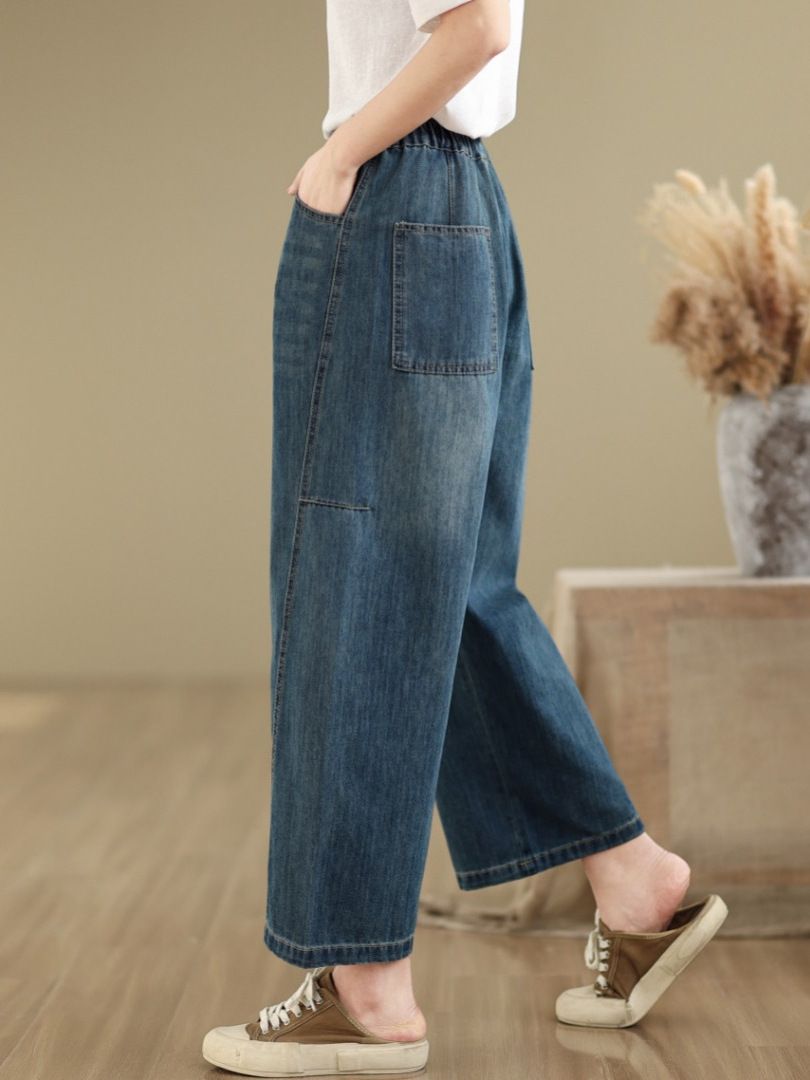  Q197-Quần Jeans Ống Rộng Ghép Nối 