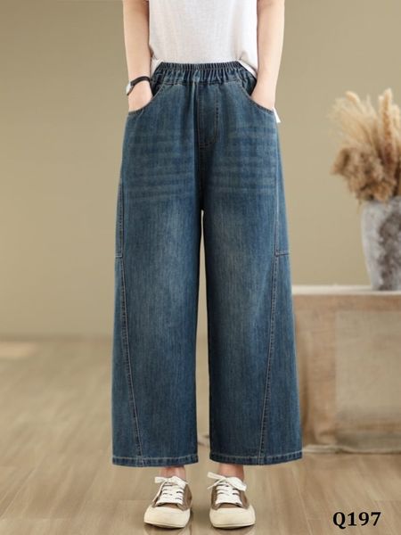  Q197-Quần Jeans Ống Rộng Ghép Nối 