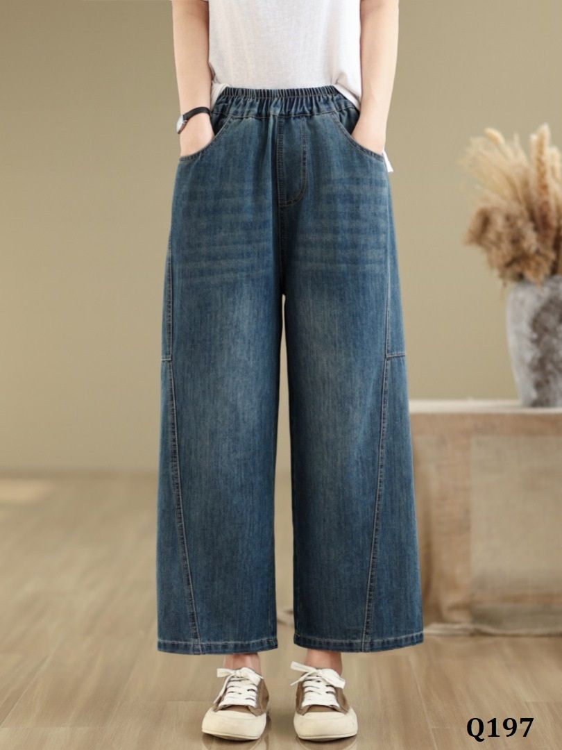  Q197-Quần Jeans Ống Rộng Ghép Nối 