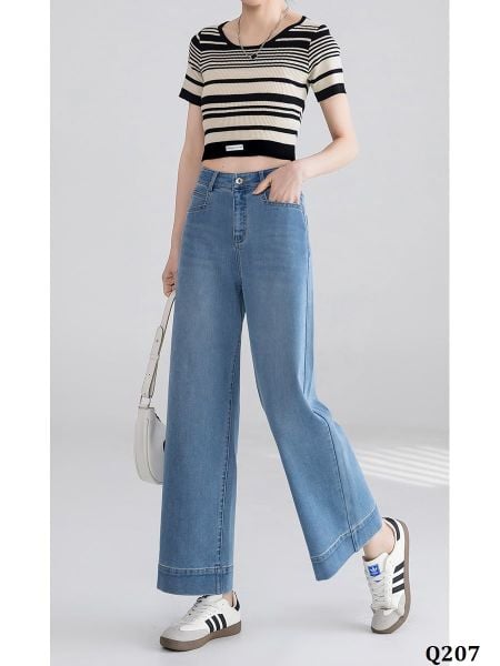  Q207-Quần Jeans Ống Suông Lai Kiểu 9 Tấc Co Dãn 