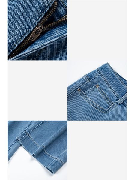  Q207-Quần Jeans Ống Suông Lai Kiểu 9 Tấc Co Dãn 