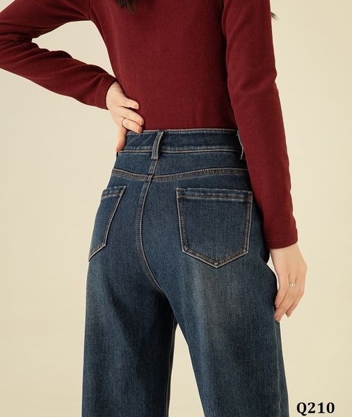  Q210-Quần Jeans 9 Tấc Túi Lai Kiểu Ống Rộng Có Nhung 