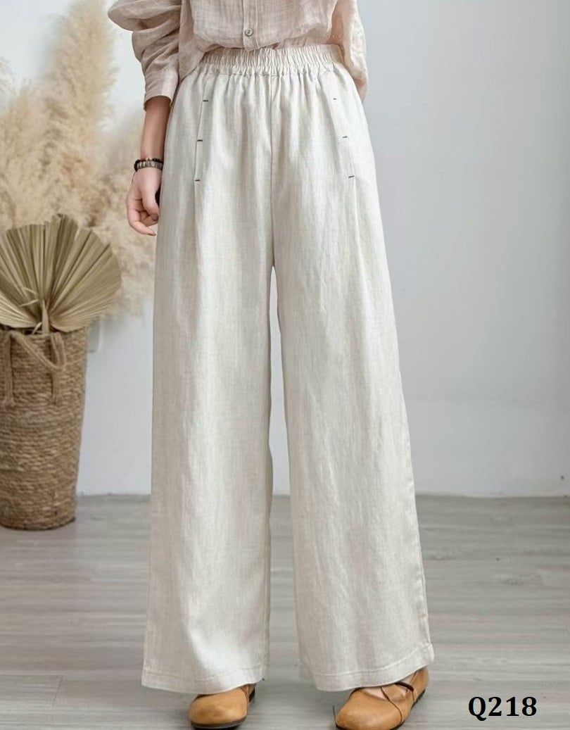  Q218-Quần Linen Ống Rộng Li Kiểu Nghệ Thuật 