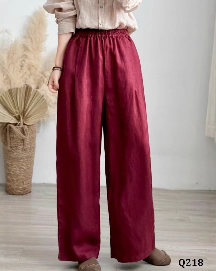  Q218-Quần Linen Ống Rộng Li Kiểu Nghệ Thuật 