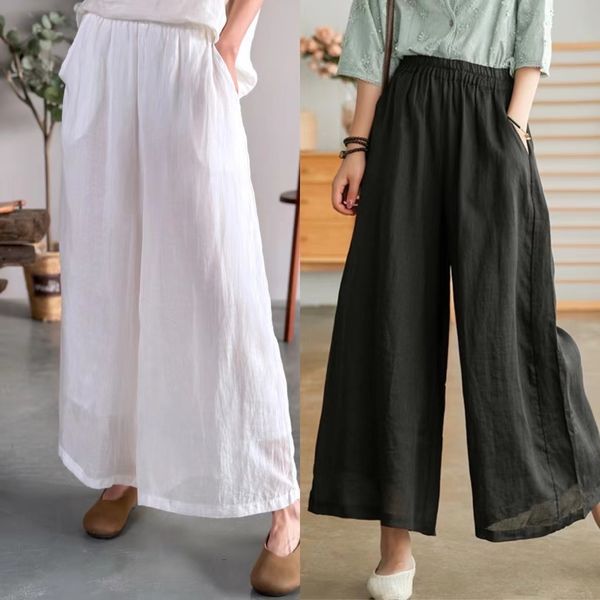  Q225-Quần Ramie Ống Rộng Hai Lớp Lưng Thun 