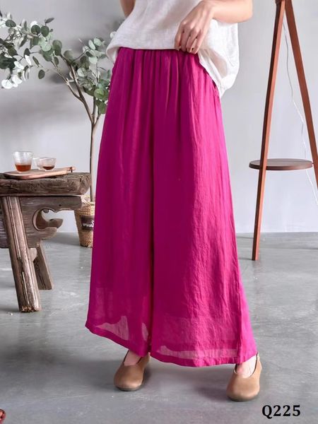  Q225-Quần Ramie Ống Rộng Hai Lớp Lưng Thun 