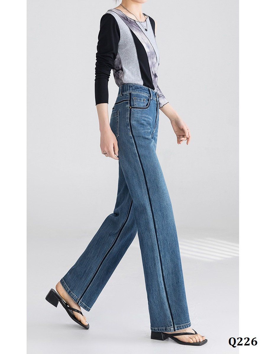  Q226-Quần Jeans Ống Đứng Chạy Viền Phối Màu Co Dãn 