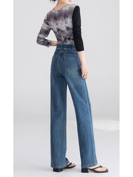  Q226-Quần Jeans Ống Đứng Chạy Viền Phối Màu Co Dãn 