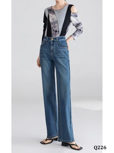  Q226-Quần Jeans Ống Đứng Chạy Viền Phối Màu Co Dãn 