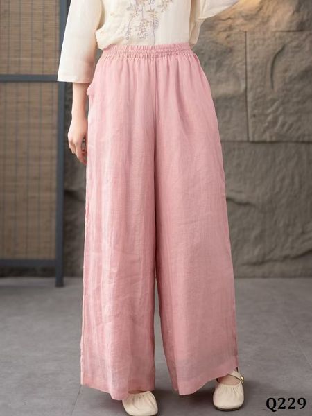  Q229-Quần Ramie Ống Rộng Hai Lớp Tối Giản 