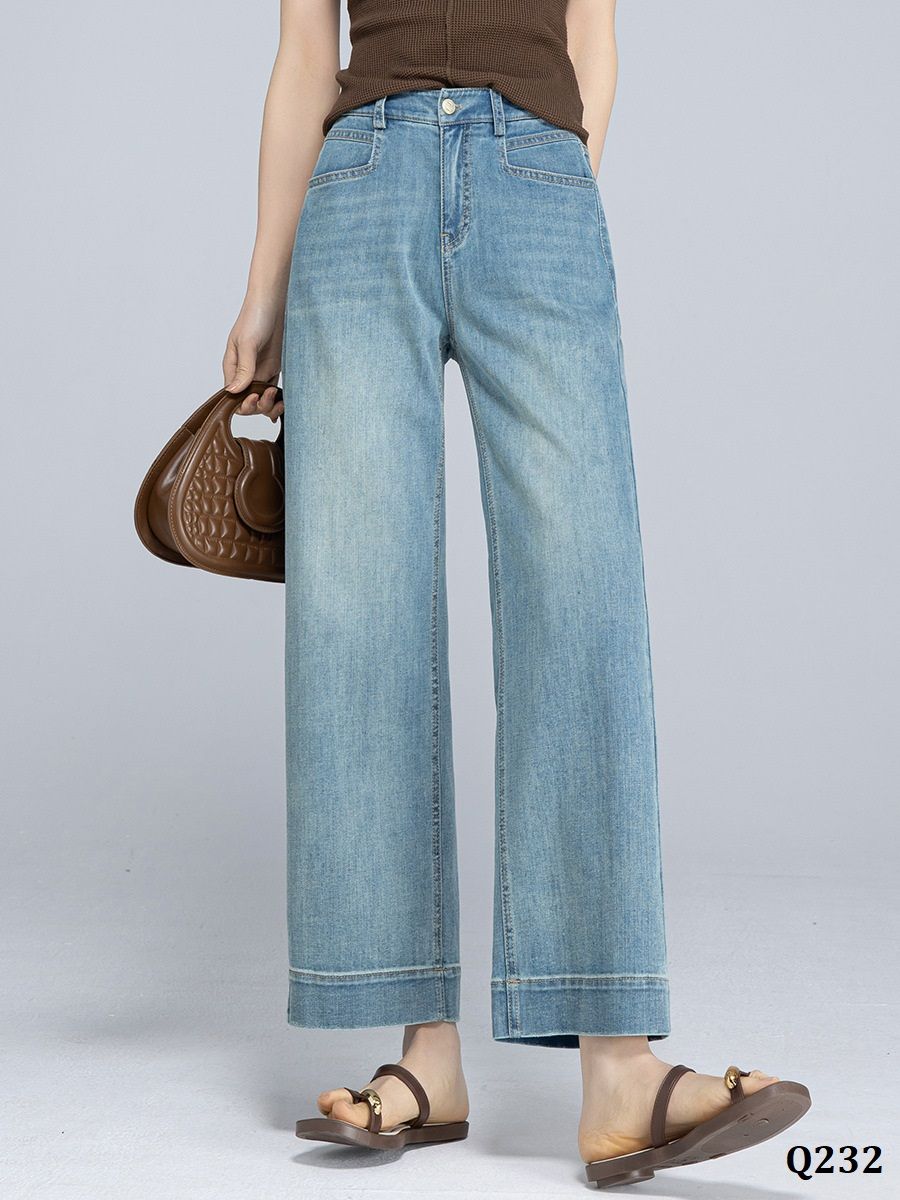  Q232-Quần Jeans Ống Đứng Lưng Cao Phối Thun 9 Tấc 