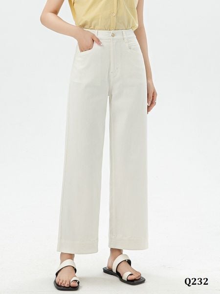  Q232-Quần Jeans Ống Đứng Lưng Cao Phối Thun 9 Tấc 