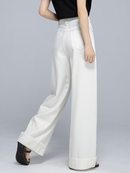  Q233-Quần Denim Lụa Mềm Mại Ống Rộng Chỉ Giữa 