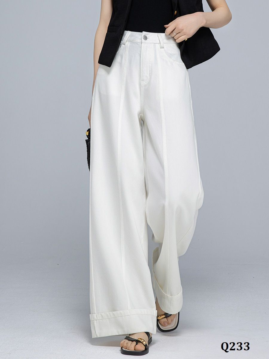  Q233-Quần Denim Lụa Mềm Mại Ống Rộng Chỉ Giữa 