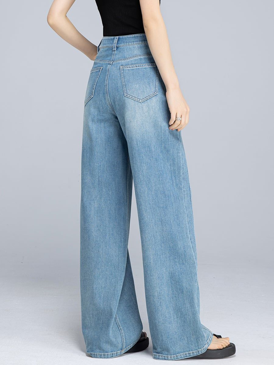  Q235-Quần Jeans Ống Rộng Xếp Nếp Túi 