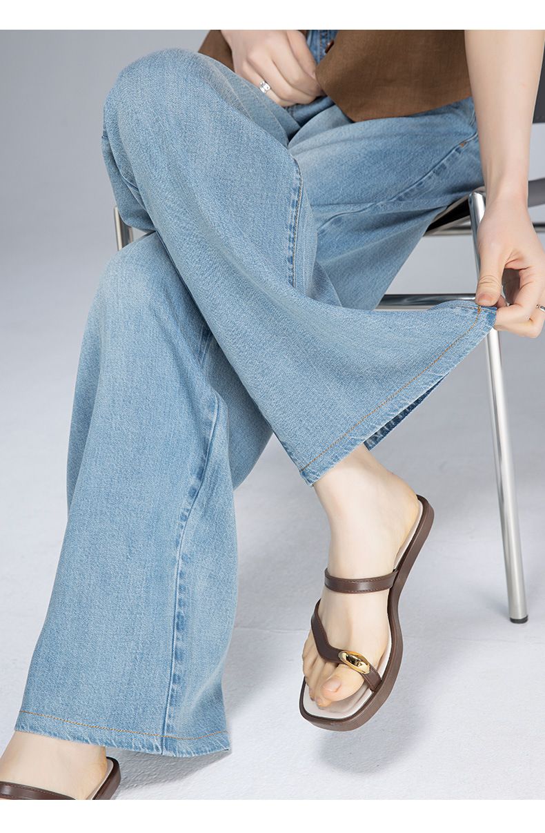  Q241-Quần Jeans Lụa Denim Linen Ống Suông Mềm Mát 