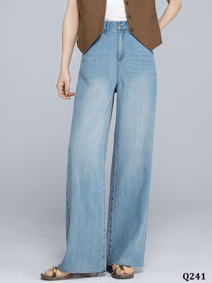  Q241-Quần Jeans Lụa Denim Linen Ống Suông Mềm Mát 