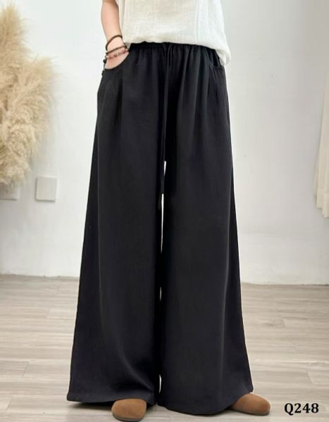  Q248-Quần Ramie Ống Rộng Dây Rút 