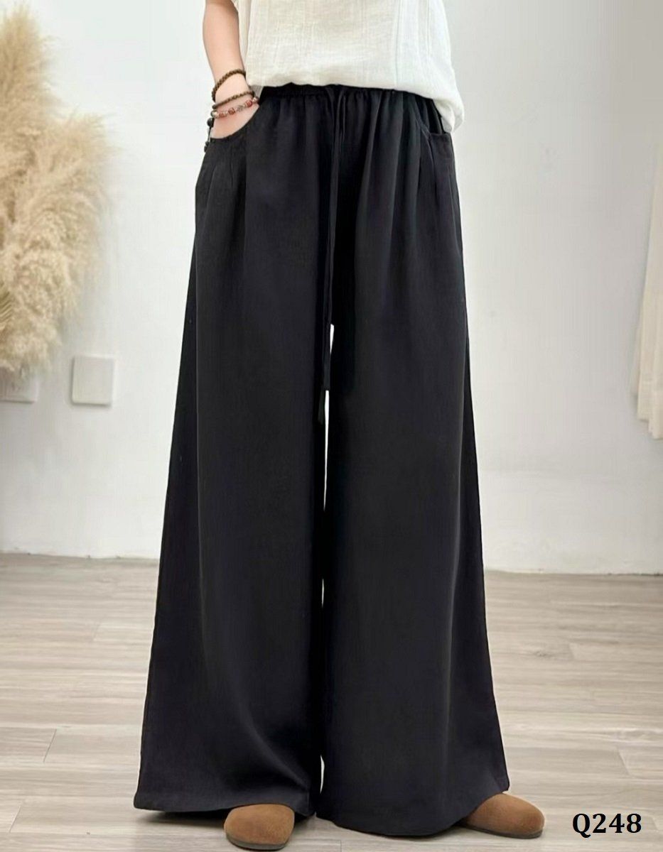  Q248-Quần Ramie Ống Rộng Dây Rút 