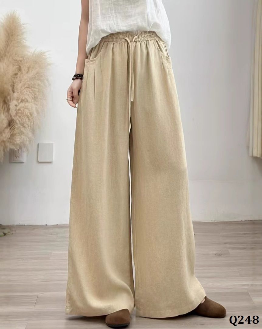  Q248-Quần Ramie Ống Rộng Dây Rút 