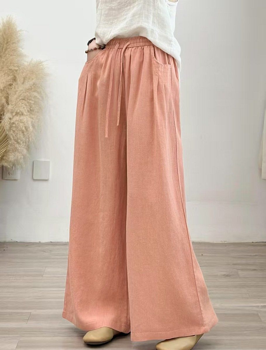  Q248-Quần Ramie Ống Rộng Dây Rút 