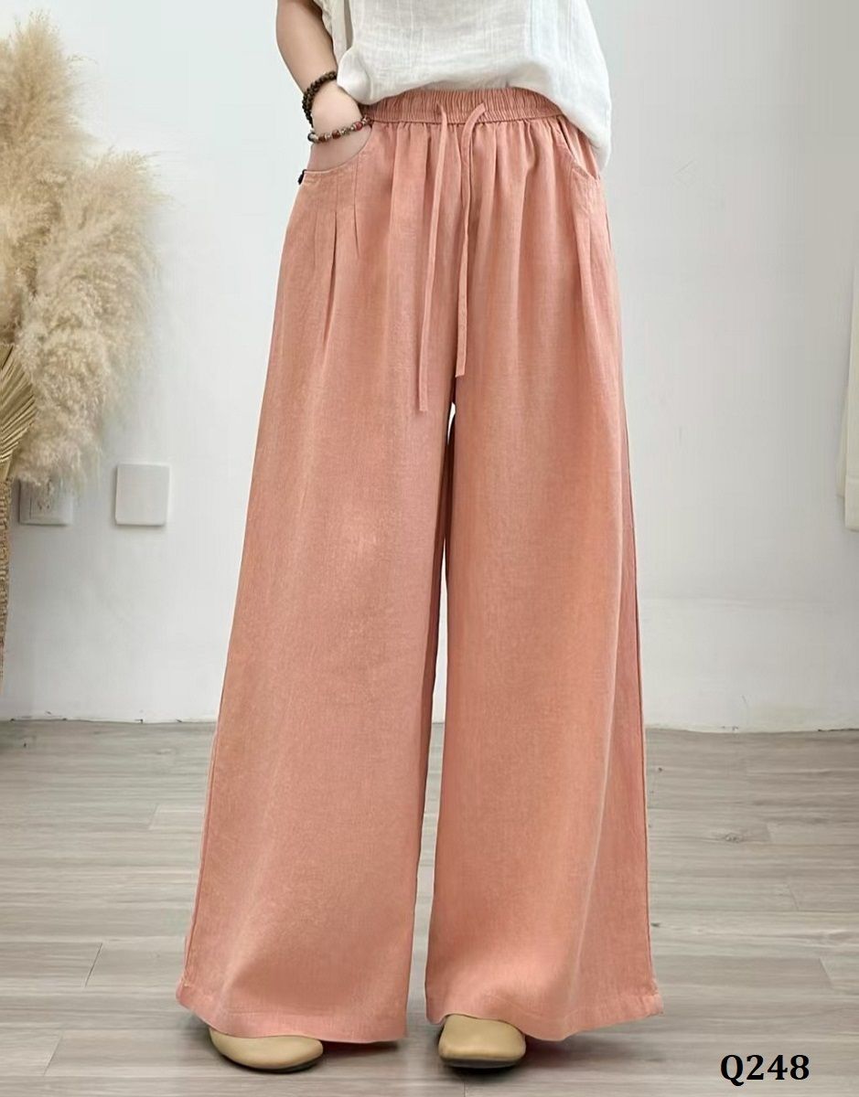  Q248-Quần Ramie Ống Rộng Dây Rút 