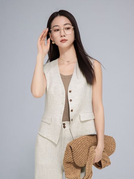  A639- Q259-Áo Linen Lụa Mềm Mại Thời Trang Vest 